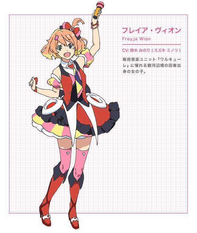 Freyja Wion, disuarakan oleh Minori Suzuki. Gadis muda berusia 14 tahun yang lahir di suatu tempat terpencil di galaksi. Ia sangat ingin menjadi unit taktis di grup idol Walkure.