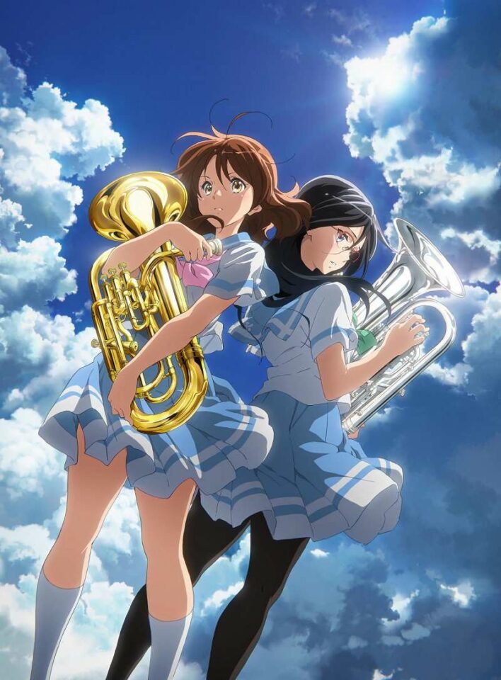 Kiri ke kanan: Kumiko Oumae (disuarakan oleh Tomoyo Kurosawa) dan Asuka Tanaka (disuarakan oleh Minako Kotobuki) (Kyoto Animation).