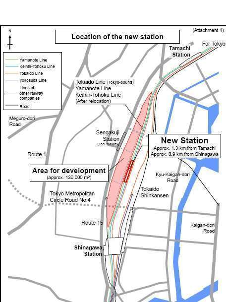 Lokasi stasiun baru di Jalur Yamanote | Sumber: Press Release JR-East