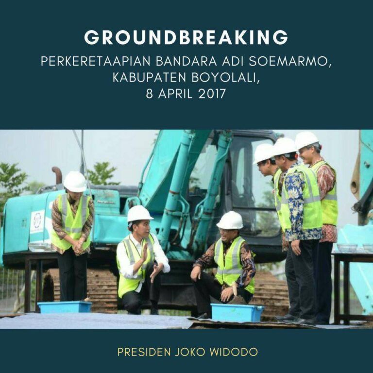 Presiden Jokowi bersama Menteri Perhubungan dan sejumlah Kepala Daerah yang hadir pada acara Groundbreaking jalur KA Bandara Adi Soemarmo | Foto: Biro Pers Setpres