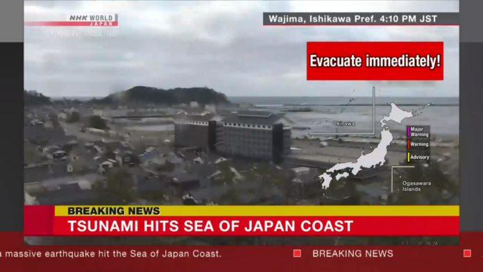 Gempa mengguncang laut Jepang, 1 Januari 2024. (NHK)